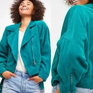 Free People Slouchy Corduroy Moto Jacket Green Size XS